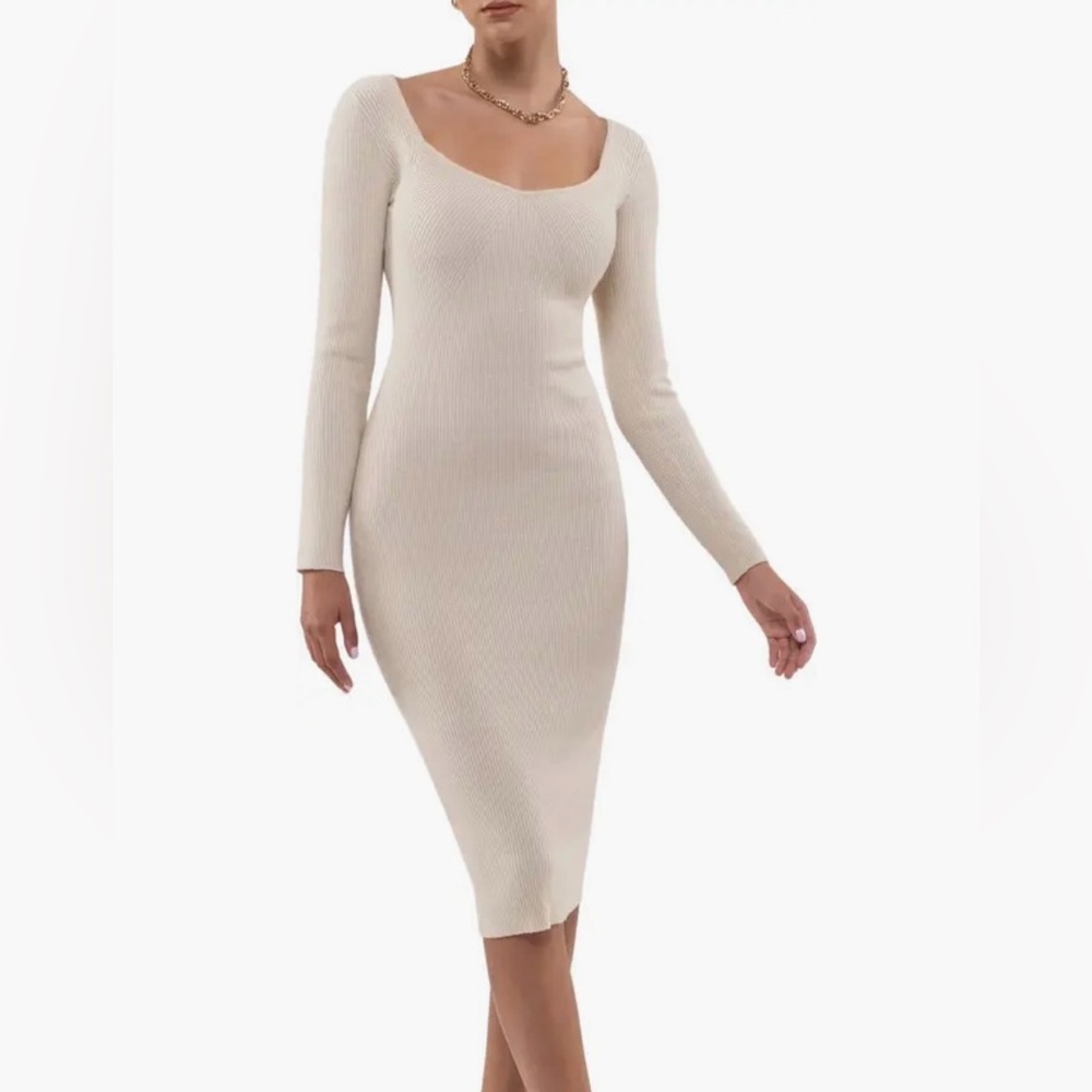 Blu Pepper Cream Ribbed Knit Dress